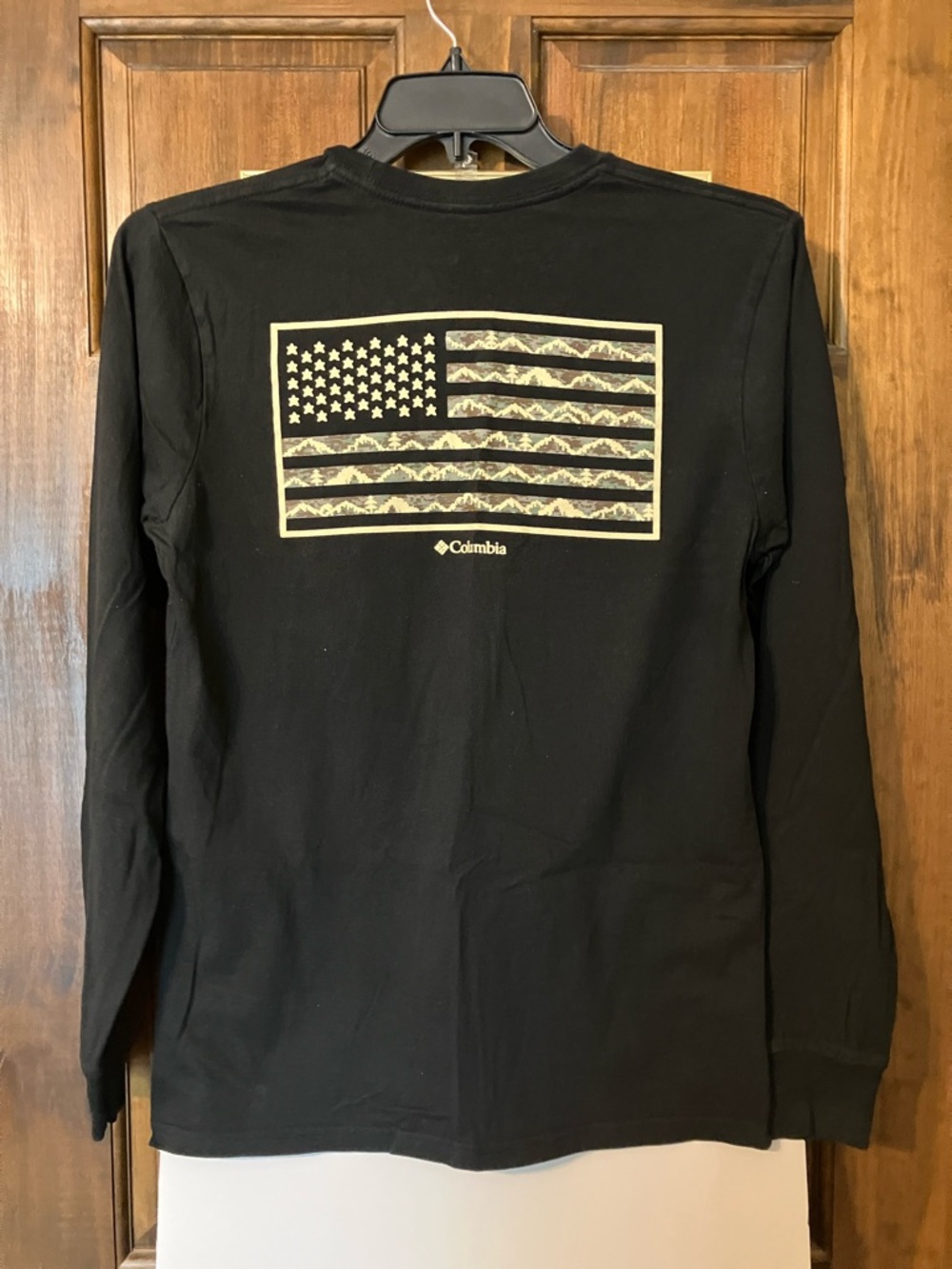 Columbia Black Long Sleeve Tee with Cream Flag Graphic